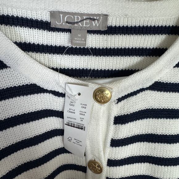 J.Crew New Relaxed Emilie Sweater Jacket Womens M White Navy Striped Cotton Knit - Picture 5 of 9